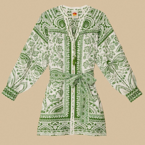 NWT Farm Rio Green and White Shirtdress with Pockets! - Picture 1 of 3
